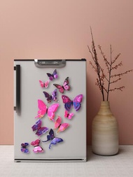 12入組/套紫色3D雙有翅膀的蝴蝶形狀冰箱貼