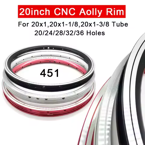 1PC 20Inch 451 Bicycle CNC Rim Black Silver Double Layer 20/24/28/32/36 Hole Aluminum Alloy Rim For 