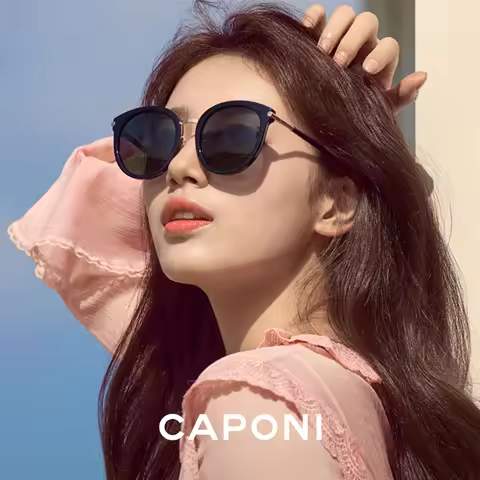 CAPONI Polarized Women Sunglasses Fashion Oval Cat Eye Stylish Eyewear UV400 Coating Support Customi