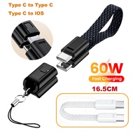 Elough Portable PD60W Fast Charging Type C to Type C Cable 16.5CM 27W Type C to lOS Charger Wire Bla