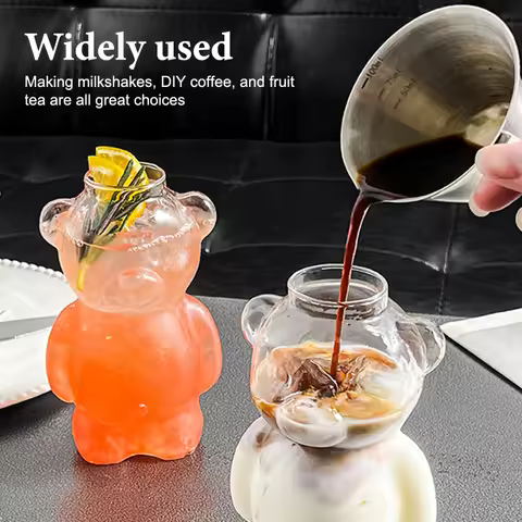 2Pcs Cute Bear Glass Cup With Straw, Glass Teddy Bear Cup, 12oz Glass Cup, Beer Wine Cocktail Drinks