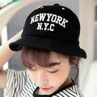 NEW YORK 條紋 素面造型 刺繡圓頂漁夫帽 通用遮陽帽 NYC款 K323