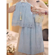 中国风套装Chinese style set女童国风套装夏季2025新款儿童新中式唐装两件套女孩大童夏装汉服新款2025.6.5