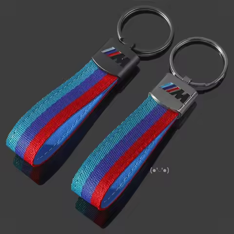 Nylon Woven Tape Three Color 1pc Car Metal Keychain Ring For BMW M3 M4 F96 F94 G30 G20 G05 G06 G07 F