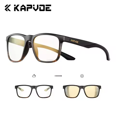 Kapvoe Gold Photochromic Glasses Polarized Sunglasses Men Lightweight Frame Anti Glare Driving Golf 