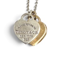 成色極佳★TIFFANY&Co. Tiffany Return to Tiffany 迷你雙心吊墜項鍊 AG925 750 (YG) 組合項鍊 銀色/黃金 重量 3.4克 女士款 附原廠盒和防塵袋