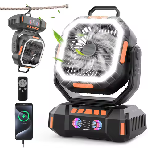 40000mAh Battery Powered Camping Fan - 4 Speeds, Bright Light & Hanging Hook, Portable for Tent Outd
