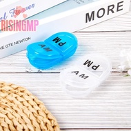 [risingmpS] 2 Grids Waterproof Pill Organizer Portable Oval Pill Box Pill Container Daily AM&PM Cont