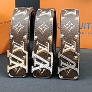 Casual all-in-one business men's LV alloy buckle coffee color logo print cowhide youth belt