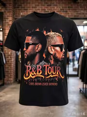 2026 Chris Brown Usher Raymond R&B Tour Portrait Graphic T-shirt Hip Hop Music Concert Unisex Short 
