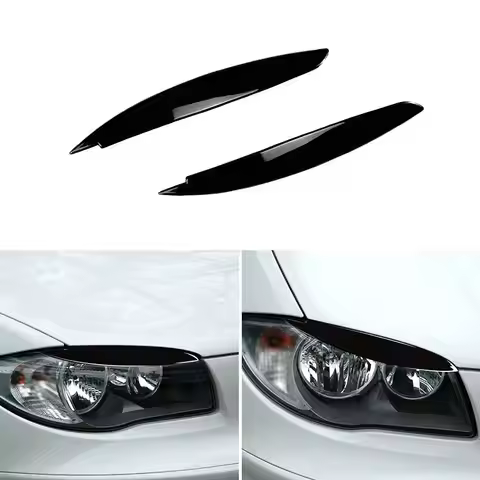 For BMW 1 Series E81 E82 E87 E88 2004-2014 Glossy Black ABS 2pcs Car Headlights Eyebrow Eyelids Cove