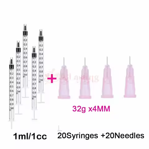 20PCS/SET 1ml Syringes Painless Small Needle 32Gx4mm 32Gx6mm 30Gx4mm 32Gx13mm 30Gx25mm Painless Eyel