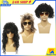 Mullet Rocker Wig Eddie 70s 80s Wig For Rock Party Cosplay Hair Mens Long Dark Brown Wig Cosplay