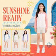 Girls 1-15Y UPF 50+ Hooded Sun Jacket 80-170cm Lightweight Color Block Beach Vacation Windbreaker