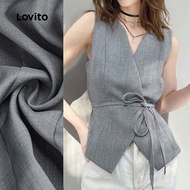 Lovito Casual Top Lace Up Grey Top for Women L155AD333