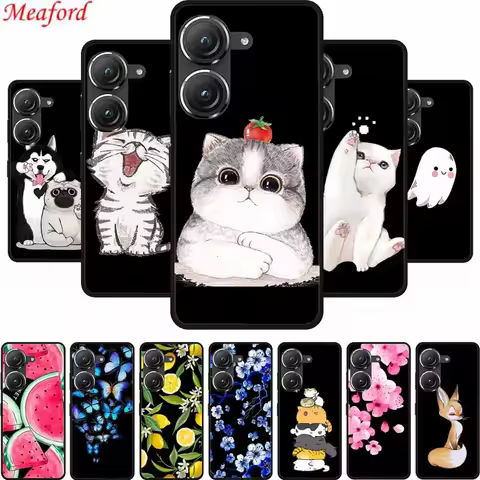 Coque For Asus Zenfone 10 Phone Case Cute Cartoon Cat Black Silicone Soft Back Cover Case For Asus Z