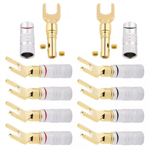 4/8Pcs Y / U Type Gold Plate Banana Plugs Y-Shape U-Shape Screw Fork Spade Audio Speaker Banana Plug