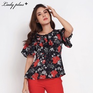 Lady Plus เสื้อลายดอกไม้คอระบาย | Floral Print Blouse with Ruffle Neck
