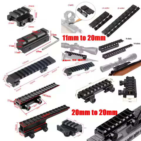 Tactical 11mm to 20mm Picatinny Dovetail 11 to 20 Extension Rail Scope Riser Mount Rail Adapter Hunt