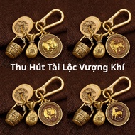 Keychain of 12 Feng Shui Zodiac Animals Gold Bucket for Five Emperor Coins