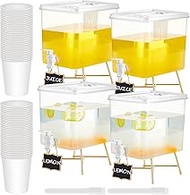 LemonRoad 4 Pack Beverage Dispensers with 60 Pcs Disposable Cups Plastic Drink Dispensers With Stand