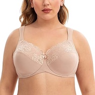 Women's Full Coverage Floral Lace Underwire No Padding Minimiser Bra, beige, 48DDD