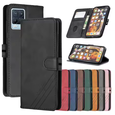Leather Flip Realme8 Case on For OPPO Fundas Realme 8 Pro 8Pro OPPO8 5G Cases Magnetic Stand Wallet 