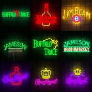 Biển đèn neon hình rượu whisky Buffalo dùng trang trí tường quán bar, biển đèn hình rượu whisky Cana