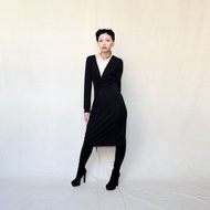 南瓜Vintage。TORY BURCH 黑色 真絲 V領 長袖 洋裝