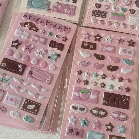 Original 3D Puffy Bubble Stickers Soft Fluffy Music Note & Wing Designs Vintage Retro Style for Scra