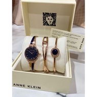 全新 美國 Anne Klein 玫瑰金 海軍藍 瑰麗系列腕錶 手錶手環 3件組 Swarovski Navy Blue