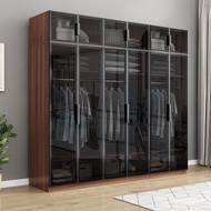 Glass Door Solid Wood Wardrobe Household Bedroom Combination Storage Cabinet Small Apartment Rental Room Open Wardrobe