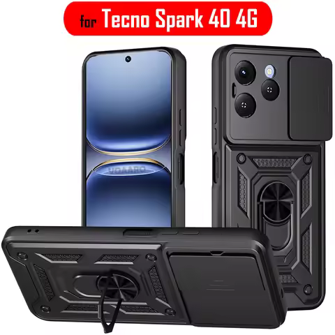 Slide Lens Armor Funda for Tecno Spark 40 4G Case for Tecno Spark 40 4G Case Magnetic Ring Stand Hol