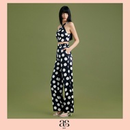 [asv aw24] Polka Dot Straight Pants กางเกงผู้หญิง ขายาว ทรงตรง แต่งกระเป๋าข้าง แต่งคาดเข็มขัด ผ้าลาย