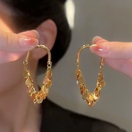 925silVerNew Style Tassel Golden Leaf Earrings High-End