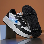Youth luminous four-wheel Heelys detachable roller skates leather surface wheel shoes