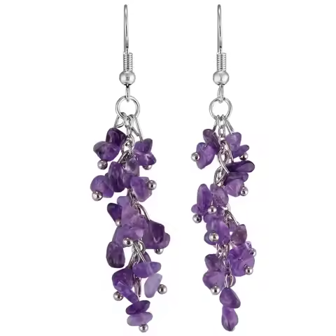 TUMBEELLUWA Amethyst Tumbled Chip Stone Grape Bunches Jewelry Healing Reiki Crystal Gem Dangle Hook 