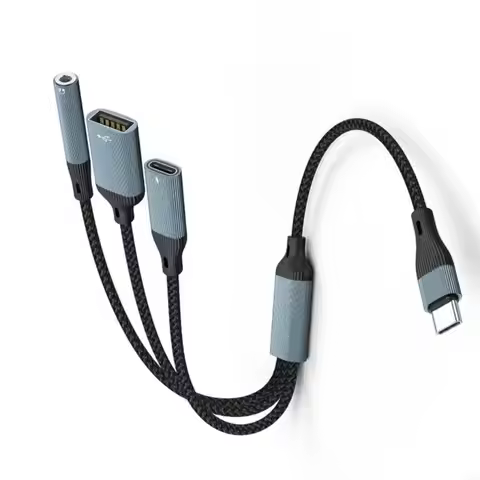 USB Type C Adapter Cable 3 in 1 3.5mm Sound PD60W Fast Charging OTG Data Cable 83CF
