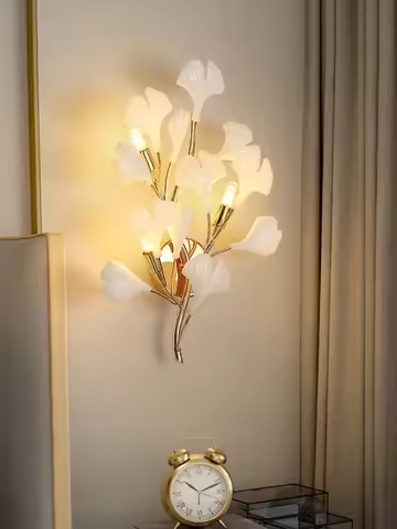 Romantic Flowers Foyer LED Wall Lamp Ceramics Leaf Bedroom Hotel Sconces Art Decorate G9 Bulb Gold M