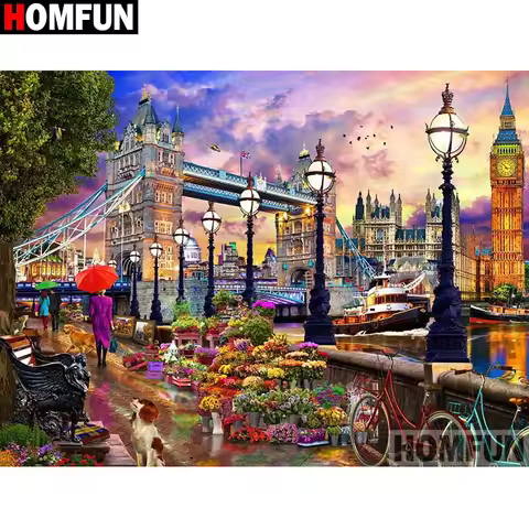 HOMFUN Diamond Painting Full Square/Round Drill 5D DIY "London Bridge View" Daimond Embroidery Rhine