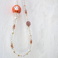 如意吉祥 橙色招財貓 士多啤梨晶 手機掛飾 電話繩 附送連接墊片