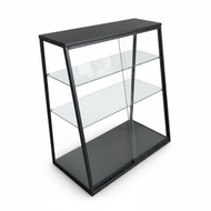 工業風霧黑鐵架強化玻璃收納展示櫃 90x45x95cm – 客廳書房多功