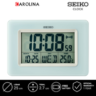 Jam Dinding SEIKO QHL058L Digital Alarm Light Blue Plastic Case LCD Dial Thermometer Bedside / Desk