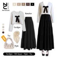 Elegant Feminine Chic Style One Set MONOKROM (Cardigan + Layered Skirt + Hijab Free Bag) | NC0054