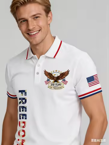 Men's USA 250th Anniversary Polo Shirt 3D Print Bald Eagle Patriotic Short Sleeve Casual Breathable 