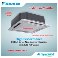 (Smart Control) Daikin 3.5hp Ceiling Cassette Aircond FCC100A &amp; RC100AV1M (Panel BC50FM) Daikin Air Specialist 3.5hp Ceiling Cassette Type Air Conditioner - Non Inverter - FCC-A Series (8-Way airflow)