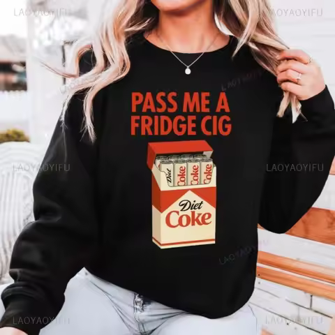 Diet Coke " Fridge Cig" Funny Sweatshirt Diet Coke Cig Pack Funny Hoodie Neutral Retro Style Hoodie 