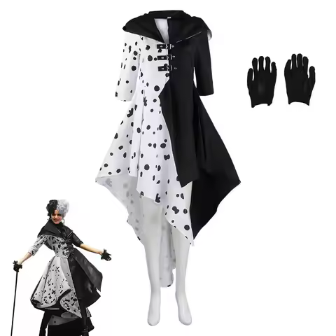 Anime Cosplay Dress Halloween Outfit Cloak Carnival Suit Cruella De Vil Costume Dogs Cos For Adult W