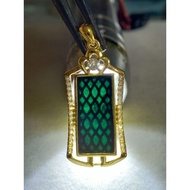 #J760 100% Natural Grade A Black Wu Shi Pai Jade Jadeite Pendant H29.5m Silver 925 (FreeNecklaceChai