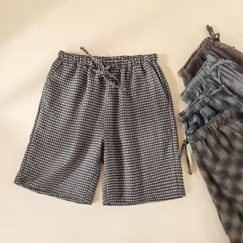 100% Cotton Pajamas Pants For Men Fashion Plaid Summer Sleepwear Man Sleeping Shorts Casual Homewear